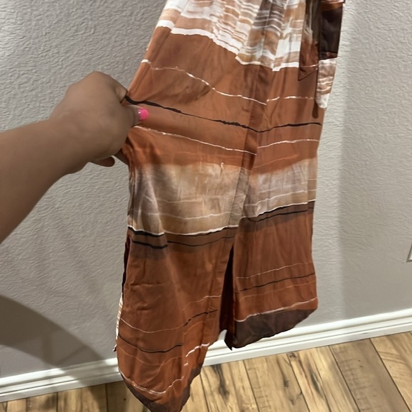 Pleat Front Maxi Dress in Rust Stripes Size Large - Picture 5 of 16